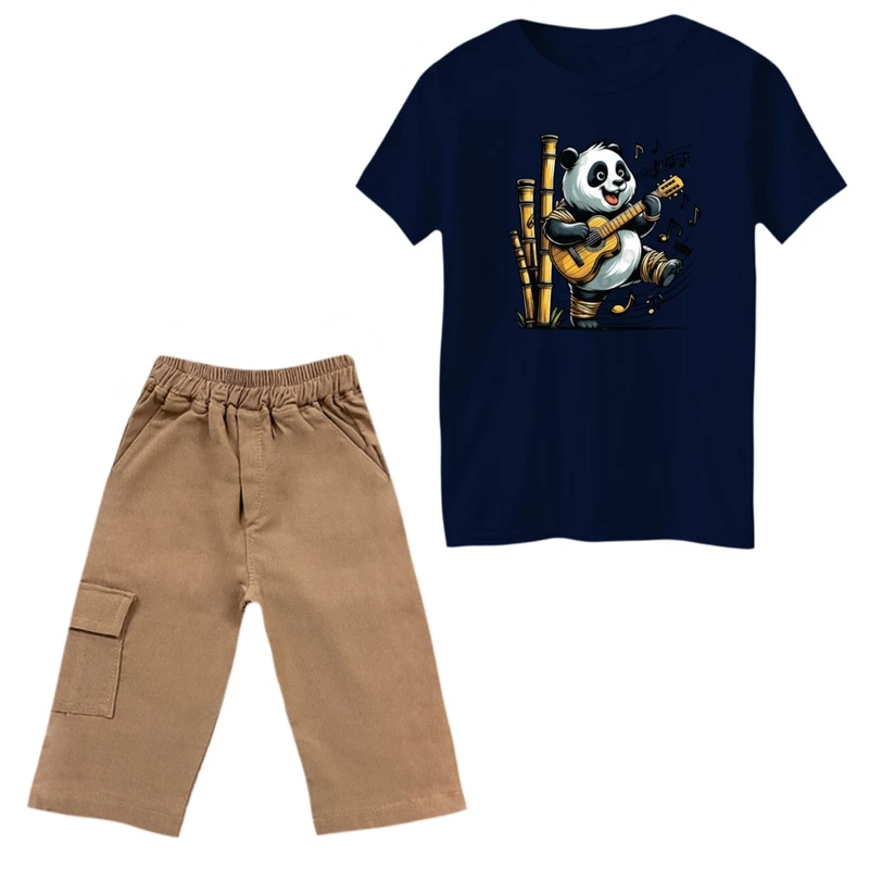 ست تی‌شرت و شلوارک پسرانه مدل پاندا گیتار