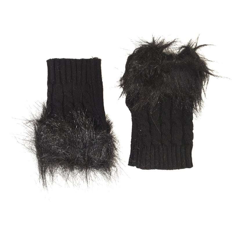 دستکش بافتنی زنانه مدل خزدار کد 02 رنگ مشکی