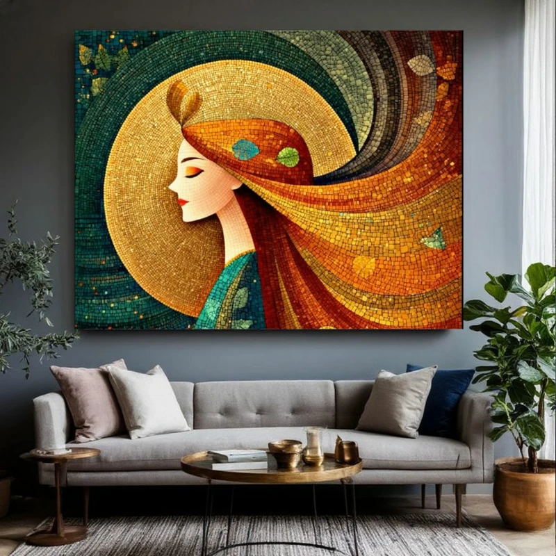 پوستر طرح پرتره مدل چهره و خورشید کد BK24476