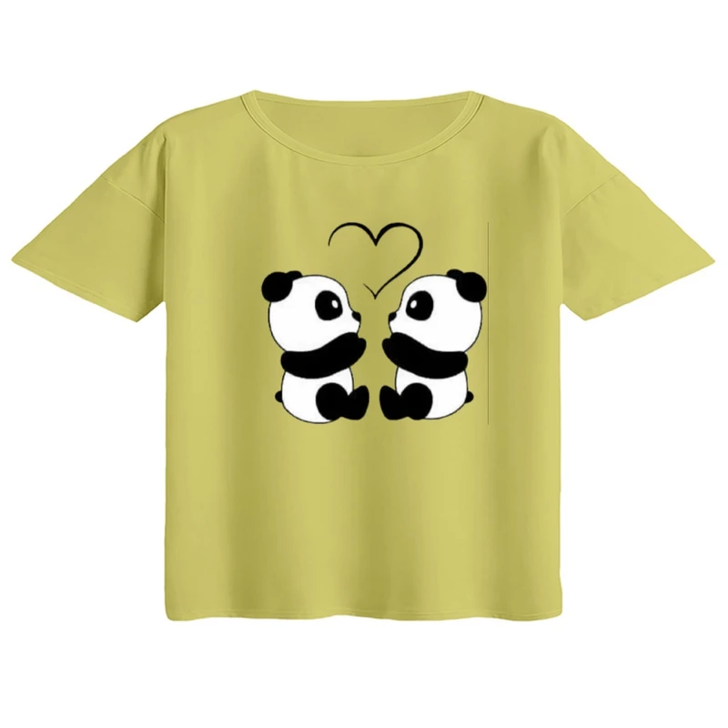 کراپ تی‌شرت آستین کوتاه زنانه مدل پاندا عاشق