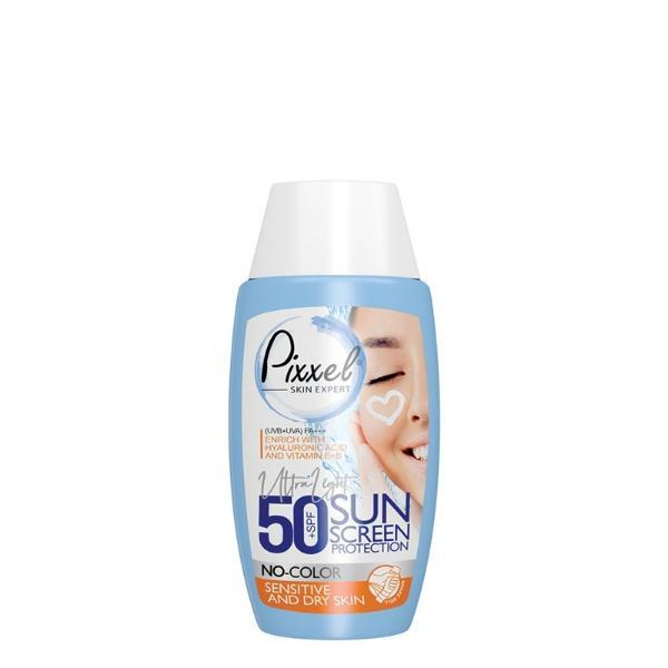 کرم ضدآفتاب بیرنگ پیکسل، با SPF50، مدل Sensitive، حاوی محافظ UVA ،UVB و +++PA، فاقد گلیسیرین، حاوی ویتامین E و B+، مناسب پوستهای خشک و حساس، حجم 50 میلیلیتر مجموعه دو عددی