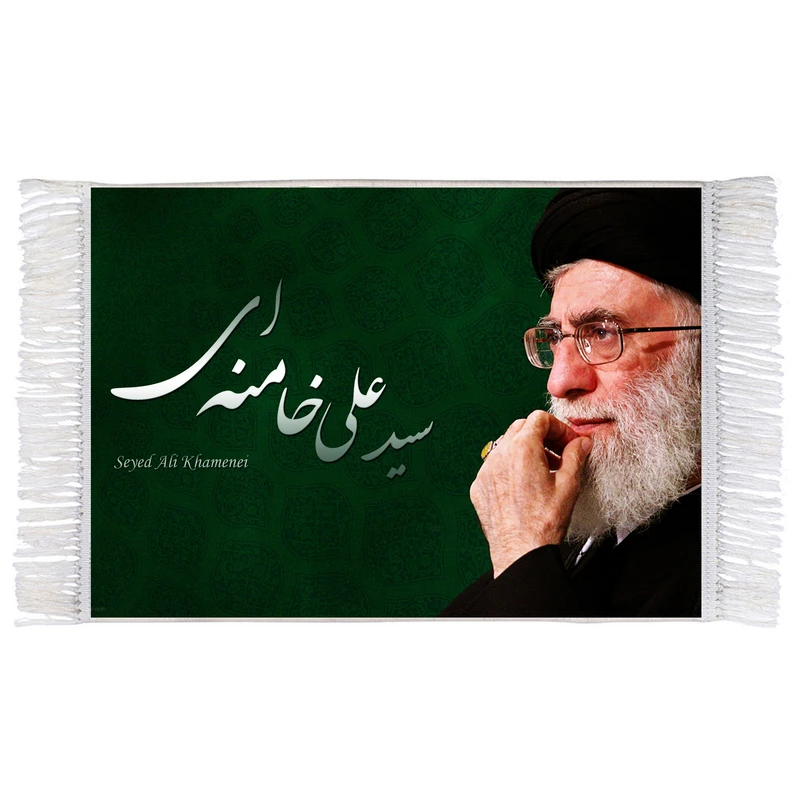 فرش ماشینی دیوارکوب اطلس آبی طرح رهبر معظم انقلاب حضرت سید علی خامنه ای مدل T1076