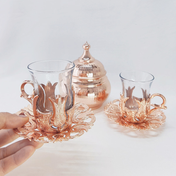 سرویس چای خوری مسی 3 پارچه مدل تئمو کد HS71