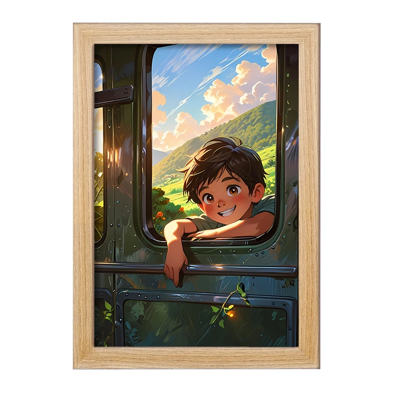 تابلو خندالو مدل پسر و قطار متروکه کد F10990