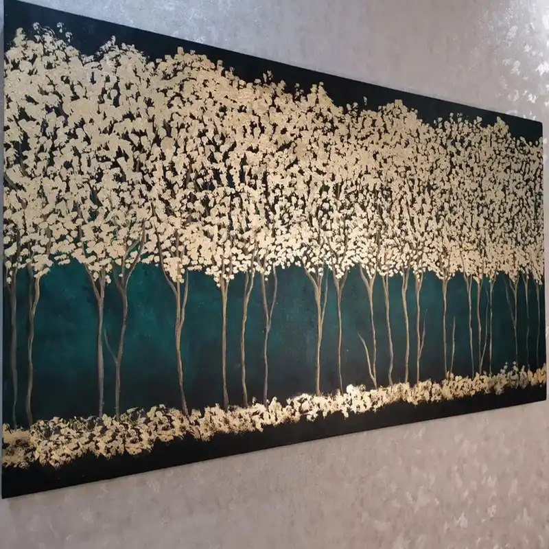 تابلو نقاشی ورق طلا طرح تلالو درختان در شب کد 0131