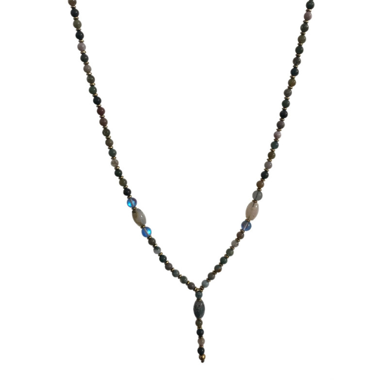 گردنبند زنانه مدل سنگ عقیق خزه ای و موناستون کد S-91 گردنبند زنانه مدل سنگ عقیق خزه ای و موناستون کد S-91