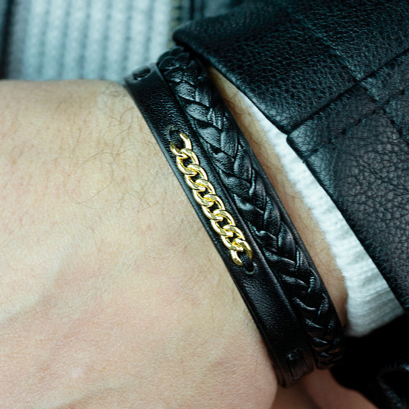 دستبند طلا 18 عیار مردانه مدل چرم 506 مالک