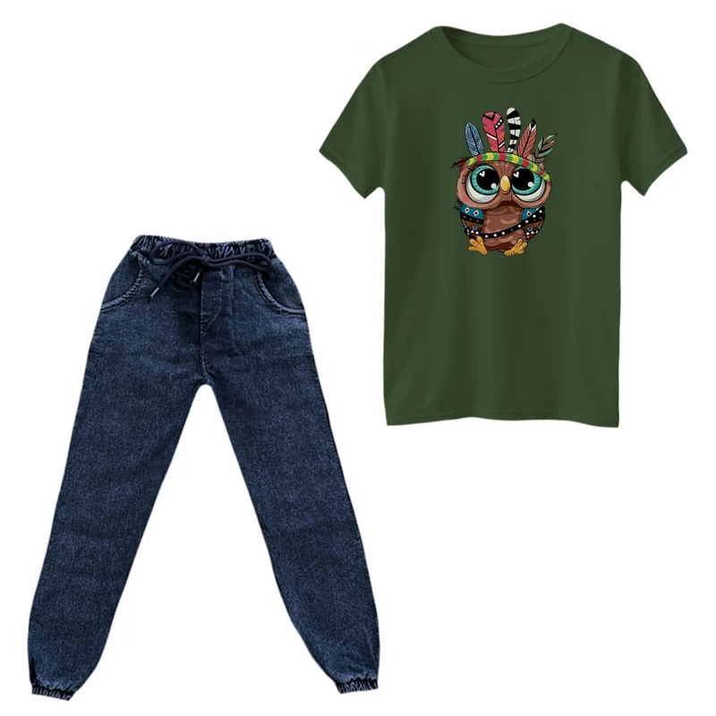 ست تی‌شرت و شلوار پسرانه مدل جغد کد ۳