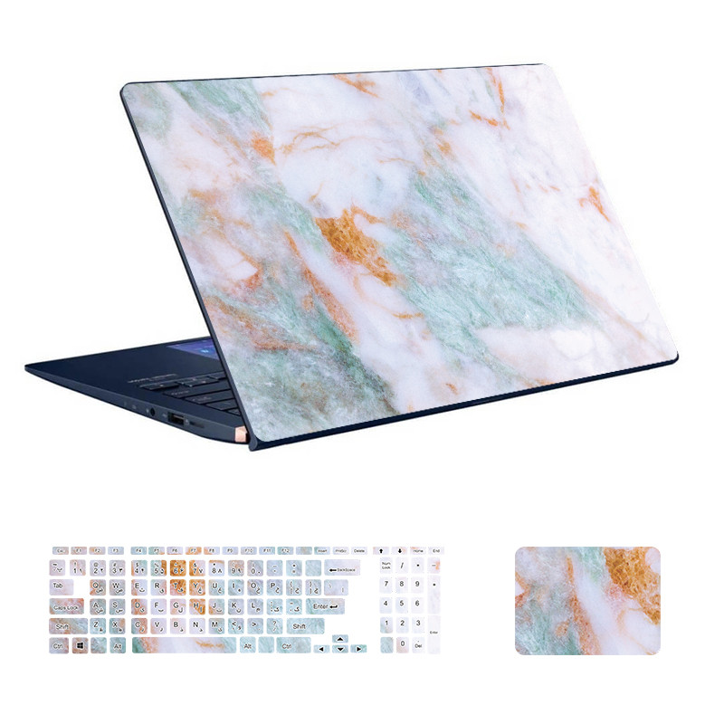 استیکر لپ تاپ توییجین و موییجین طرح Marble کد 94 مناسب برای لپ تاپ 15.6 اینچ به همراه برچسب حروف فارسی کیبورد