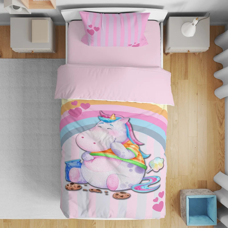 سرویس روتختی مدل اسب تکشاخ و قلب کد 4666 یک نفره 5 تکه