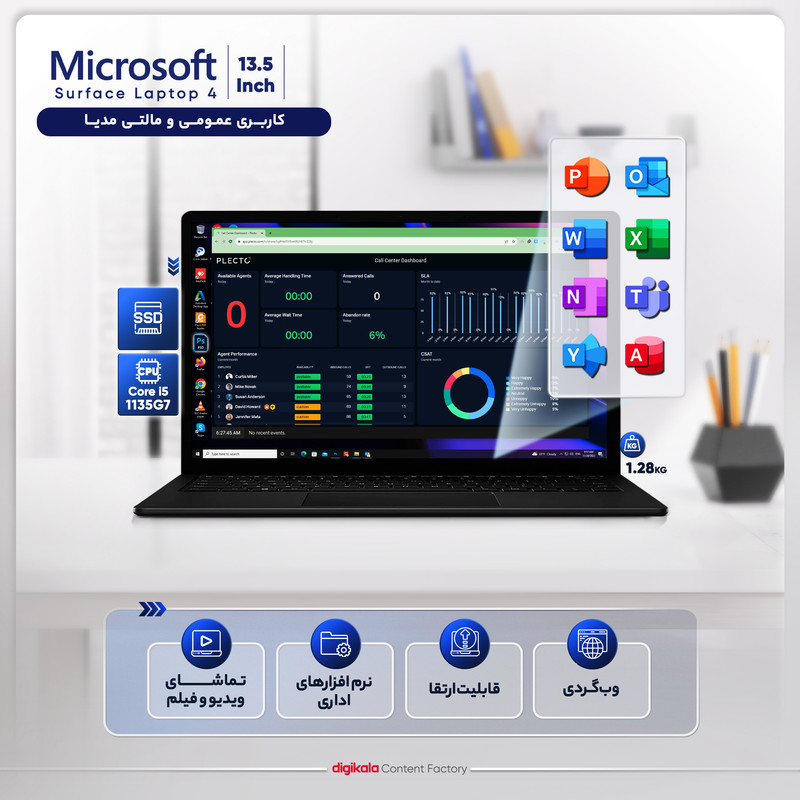 لپ تاپ 13.5 اینچی مایکروسافت مدل Surface Laptop 4-i5 1135G7-16GB LPDDR4X-512GB SSD-Touch