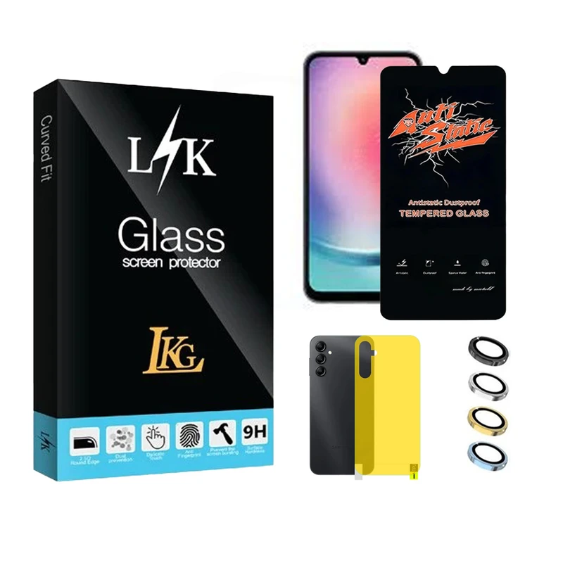 محافظ صفحه نمایش ال کا جی مدل انتی استاتیک مناسب برای گوشی موبایل سامسونگ Galaxy A24 4G به همراه محافظ پشت گوشی و محافظ لنز