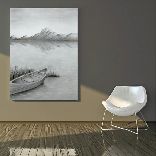  تابلو بوم طرح سیاه قلم قایق مدل TB825