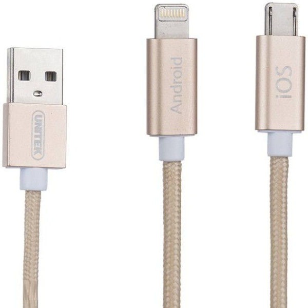 کابل تبدیل USB به لایتنینگ/MicroUSB یونیتک مدل C4023GD طول 1.5 متر