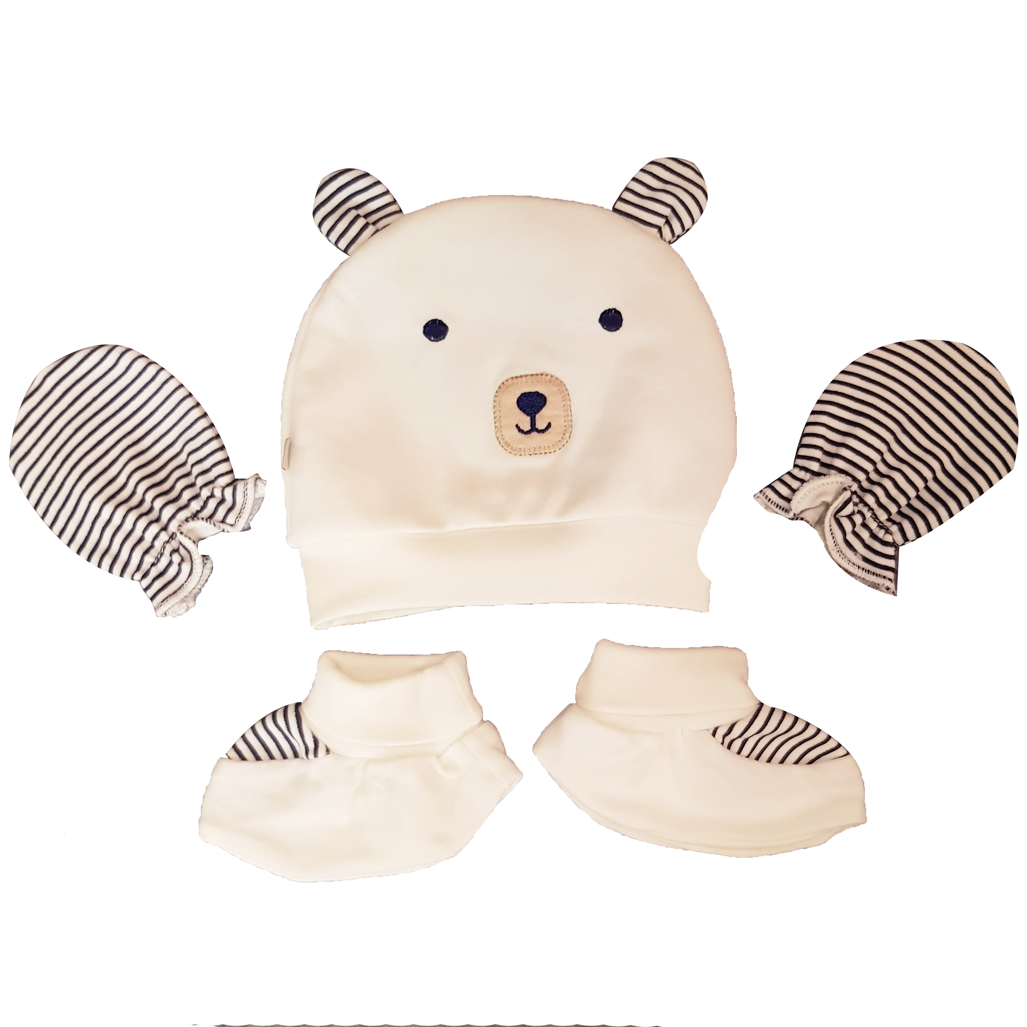 ست 3 تکه نوزادی مدل خرس رنگ شیری