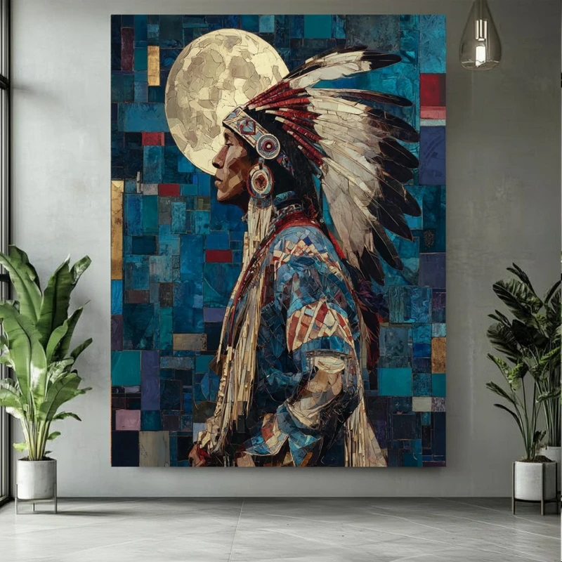 پوستر پارچه ای طرح مخمل مرد سرخپوست مدل ماه کامل کد BK25045