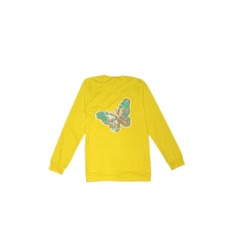 تی شرت آستین بلند دخترانه مدل پروانه پولکی کد 170 رنگ زرد