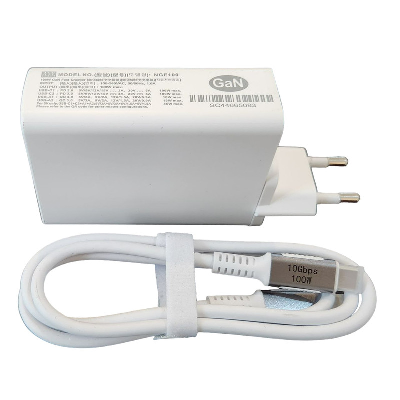 شارژر دیواری 100 وات مینول مدل NGE100-GAN به همراه کابل تبدیل USB-C