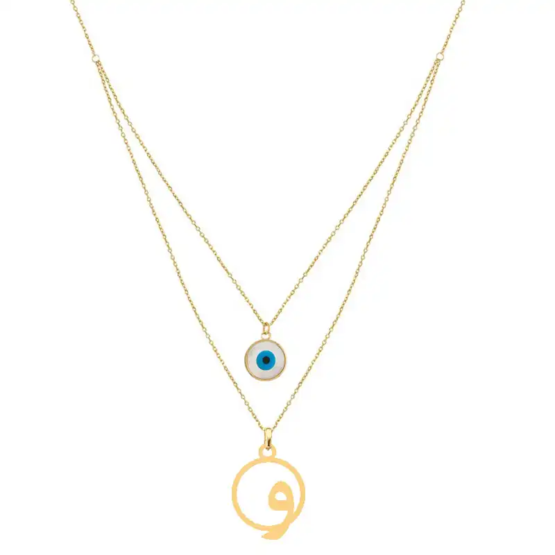 گردنبند طلا 18 عیار زنانه کرابو مدل حرف و و چشم نظرKr72899