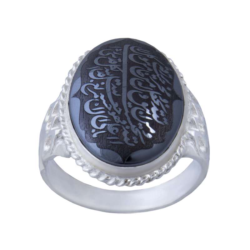 انگشتر نقره مردانه مدل سنگ حدید حکاکی دعا یتق الله رکاب سیلندری کد AM_042