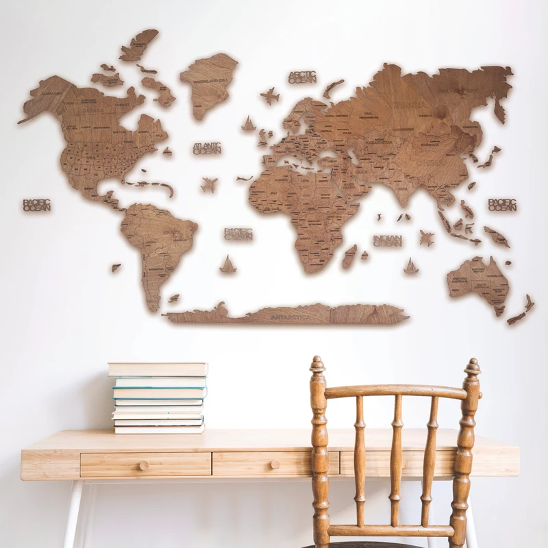 دیوارکوب انجوی وود طرح چوبی نقشه جهان کد 21