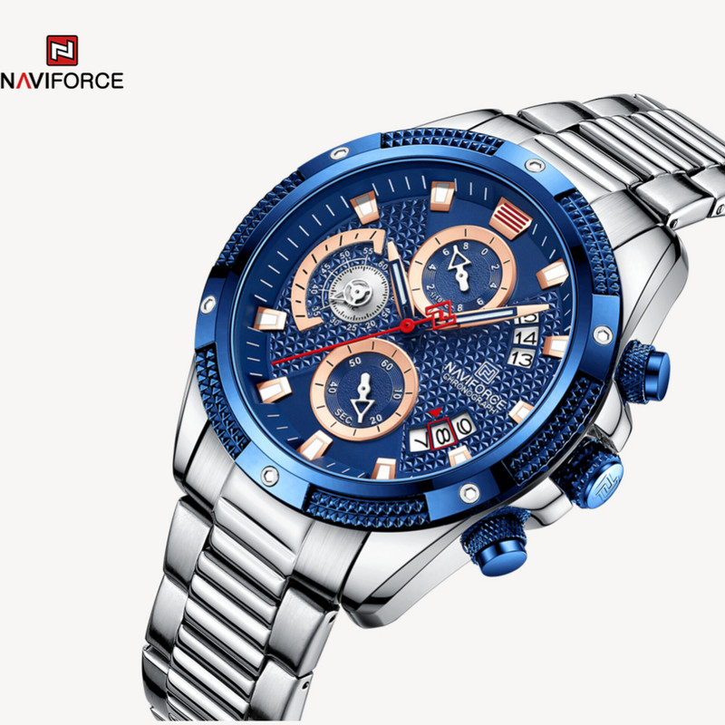 ساعت مچی عقربه‌ای مردانه نیوی فورس مدل سه موتوره کرنوگراف کد NF8021-SBE