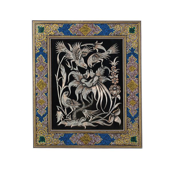  تابلو قلمزنی مدل گل و مرغ کد 302