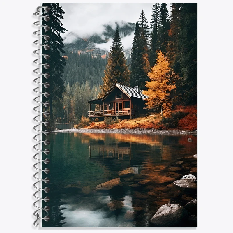 دفتر زبان 50 برگ خندالو مدل دو خط طرح کلبه ی جنگلی کد F7350