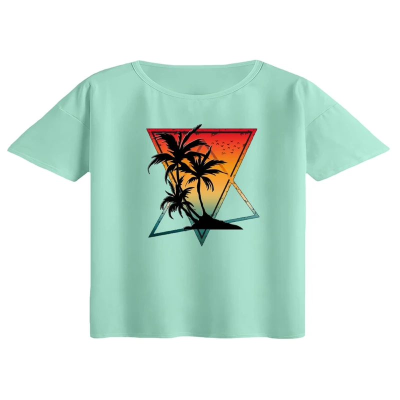 کراپ تی‌شرت آستین کوتاه زنانه مدل نخل کد ۱