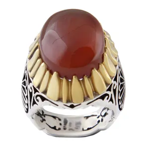 انگشتر نقره مردانه بازرگانی میلادی مدل  عقیق یمنی کهنه رکاب دست ساز کد AM_2688