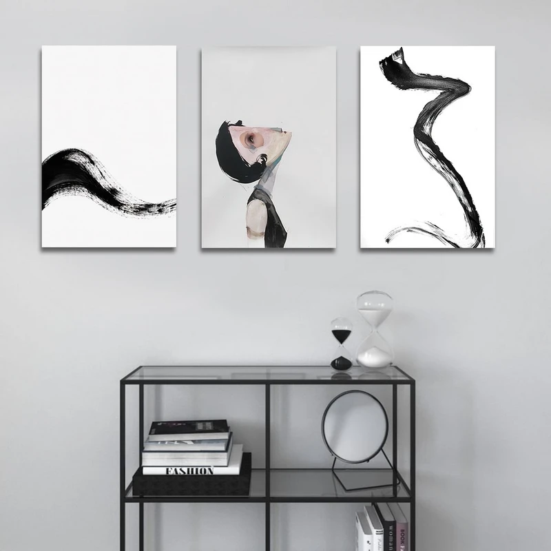 تابلو شاسی بکلیت طرح نقاشی دکوری مدرن سبک کوبیسم مدل SH-1477 مجموعه 3 عددی