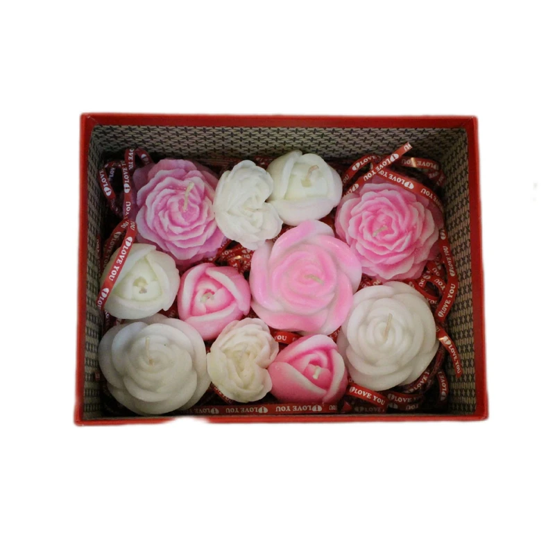 شمع دست‌ساز معطر مدل گل رز با رایحه رز زمان اتمام ۱۱ ساعت مجموعه ۱۱ عددی