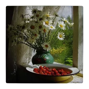 زیر لیوانی  طرح گلدان سفالی و ظرف میوه پشت پنجره کد    4824150_3692