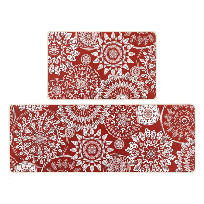 فرش ماشینی 200 شانه زمینه قرمز حاشیه سفید مدل چاپی طرح آشپزخانه اورکوم کد kitchen.5006.01 بسته دو عددی