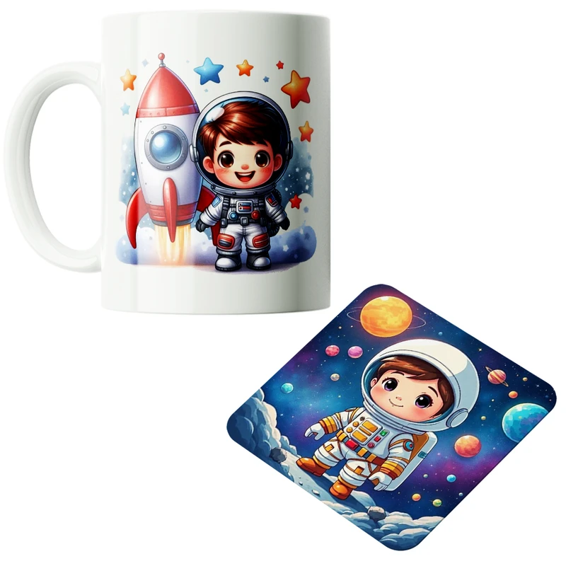 ماگ پاد آفرین مدل فضانورد سیاره منظومه شمسی موشک آدم فضایی کد PZ191 به همراه زیرلیوانی