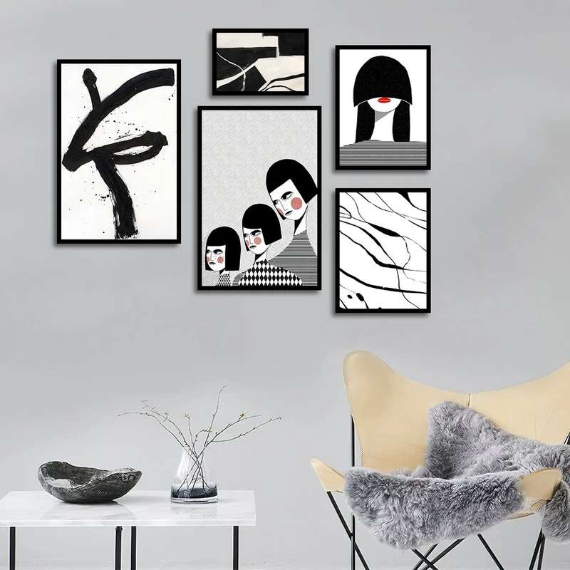 تابلو بکلیت طرح نقاشی دکوراتیو مدرن سبک کوبیسم مدل B-1401 مجموعه 5 عددی