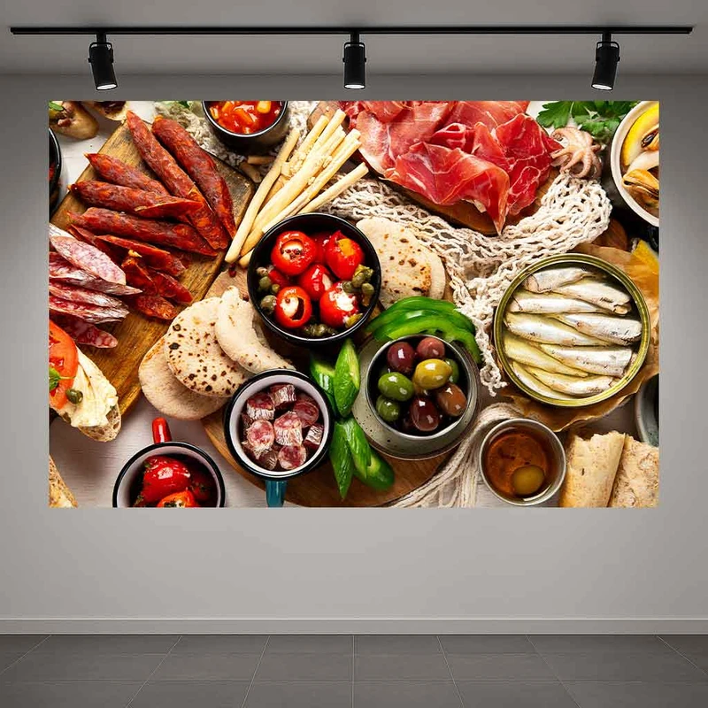 پوستر پارچه ای طرح مخمل  گوشت و ماهی مدل خوراکی کد AR3063211