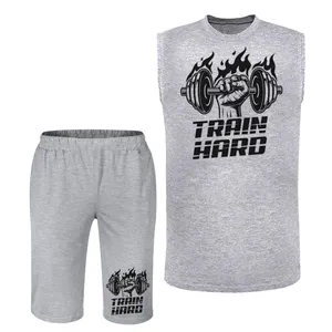 ست تاپ و شلوارک مردانه مدل بدنسازی کدV79رنگ طوسی