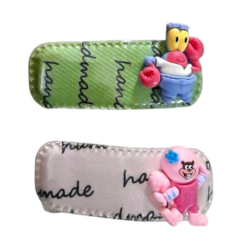 گیره مو دخترانه مدل انبری طرح باب اسفنجی و دوستان کد mn87 بسته 2 عددی