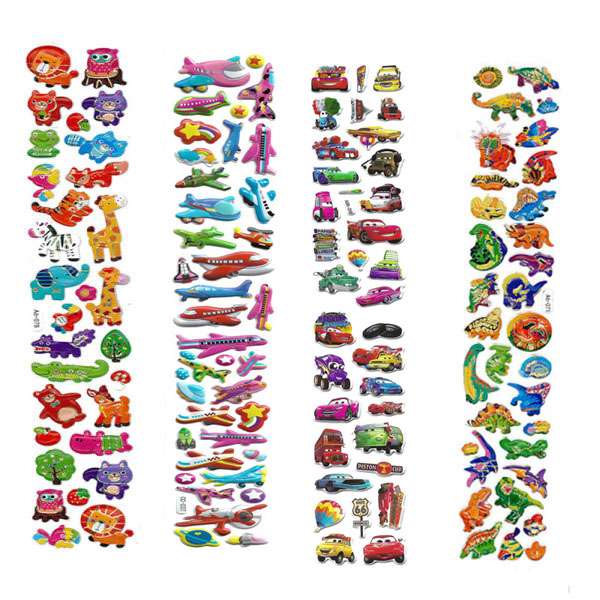 استیکر کودک طرح حیوانات و ماشین و هواپیما و دایناسور کد MT111 مجموعه 4 عددی