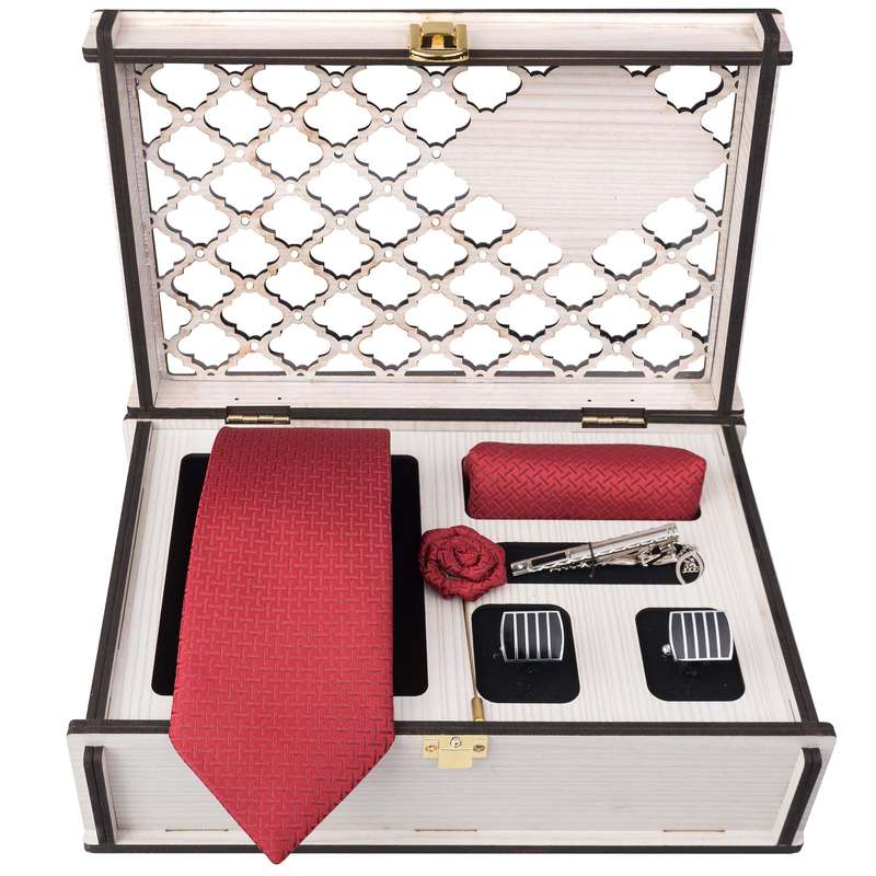 ست کراوات و دستمال جیب و دکمه سردست و گل کت مردانه جیان فرانکو روسی مدل GF-PO1156RE-BOX