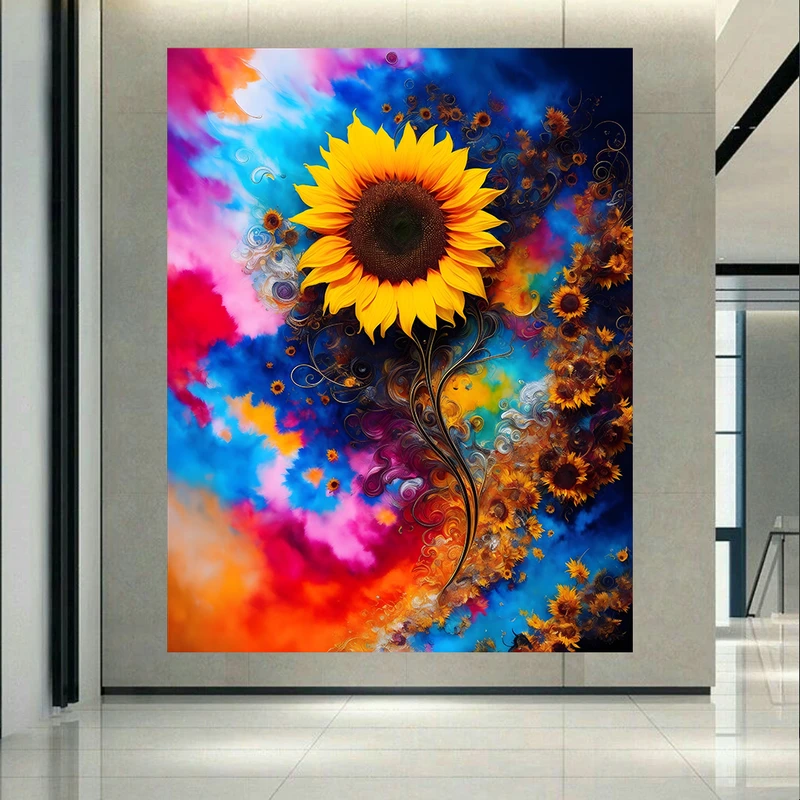پوستر پارچه ای طرح گل آفتابگردان مدل دگرگونی رنگ ها کد AR30877