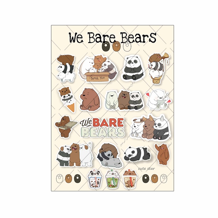 برچسب مدل برش نخورده طرح اسکرپ بوک We bare bears