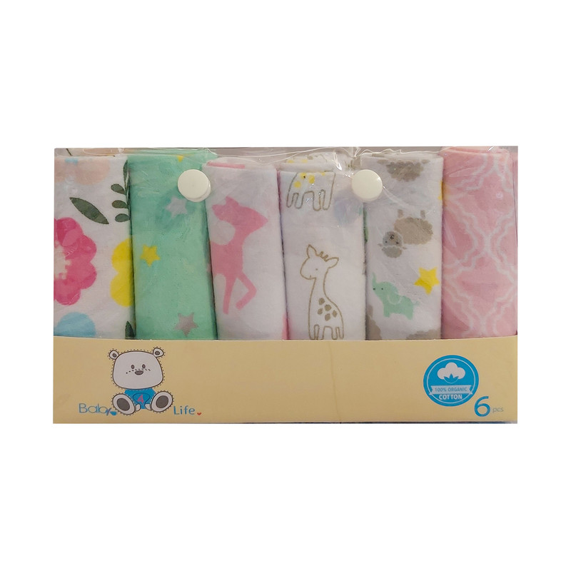 دستمال دست و صورت نوزاد بی بی فور لایف مدل 1958.1 طرح گلدار بسته 6 عددی