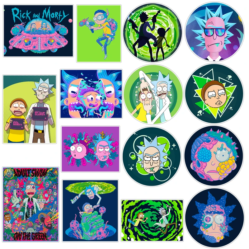استیکر لپ تاپ ماسا دیزاین طرح rick and morty کد V003 مجموعه 15 عددی