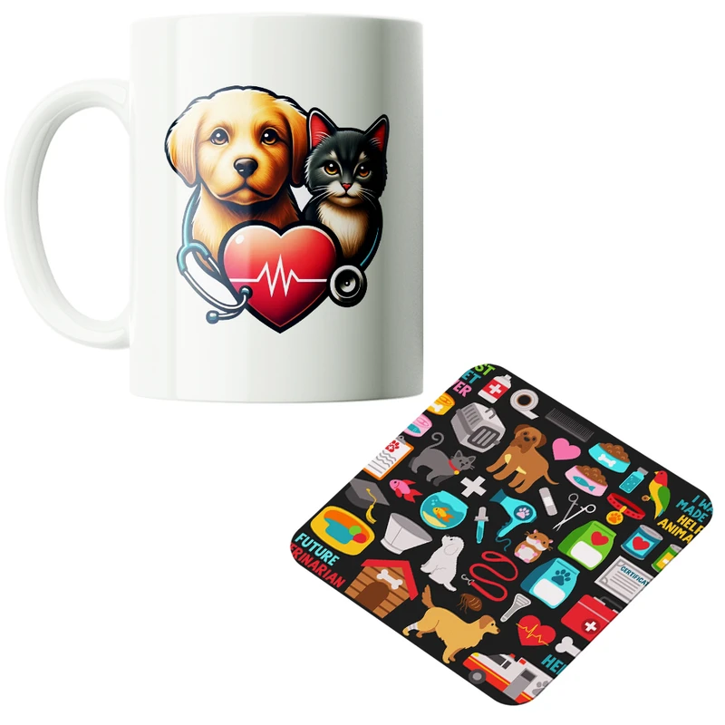 ماگ پاد آفرین مدل دامپزشک پت شاپ حامی حیوانات کد PZ502 به همراه زیرلیوانی