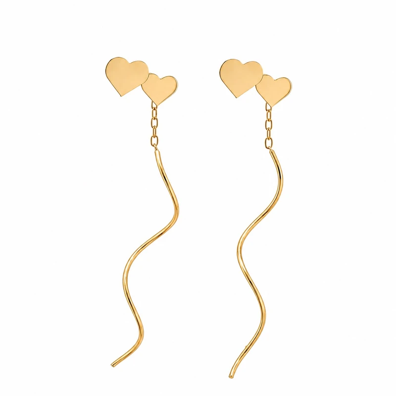 گوشواره بخیه‌ای طلا 18 عیار زنانه مان گالری مدل کرلی دو قلب کد EA01-0020300