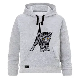 هودی دخترانه مدل گربه کد J36 رنگ طوسی