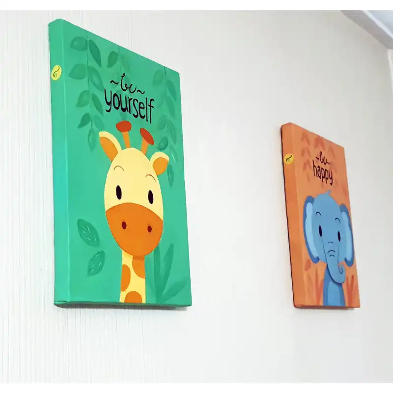 تابلو نقاشی رنگ روغن اتاق کودک طرح حیوانات کد 02 مجموعه 4 عددی