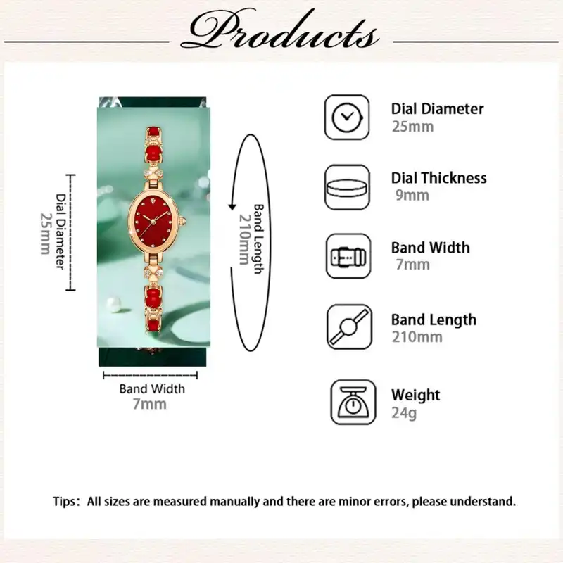 ساعت مچی عقربه ای زنانه مدل نگین دار دستبندی طرح یاقوتی